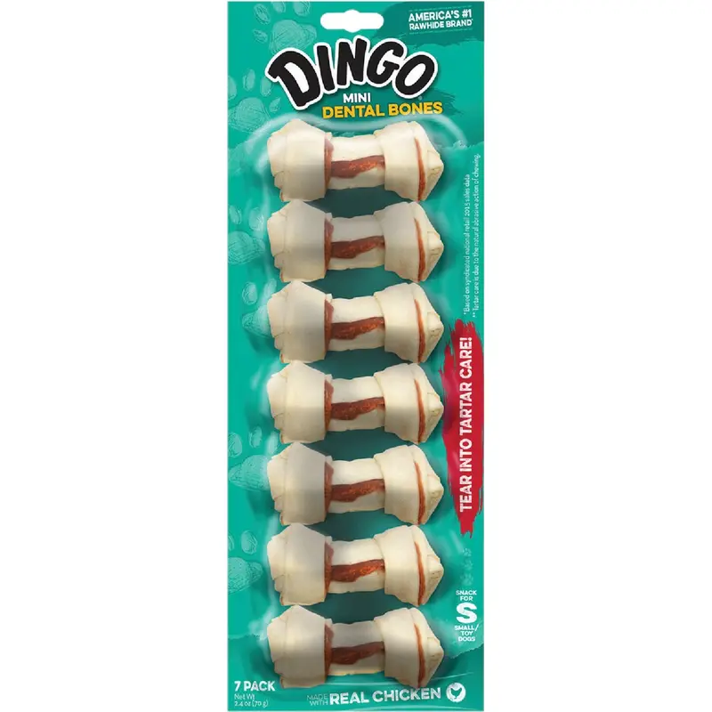 Dingo Chicken-Knotted Rawhide Chew Bones – 2.5" Dental Treats, 7-Pack 1