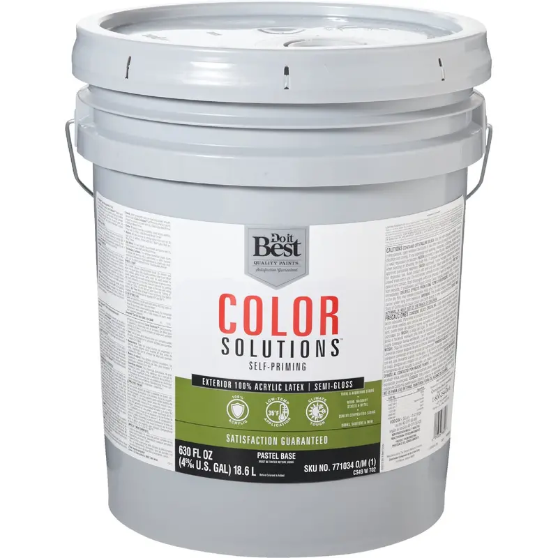 Do It Best Color Solutions Exterior House Paint – 5-Gallon Pastel Base, Self-Priming Semi-Gloss Acrylic 1