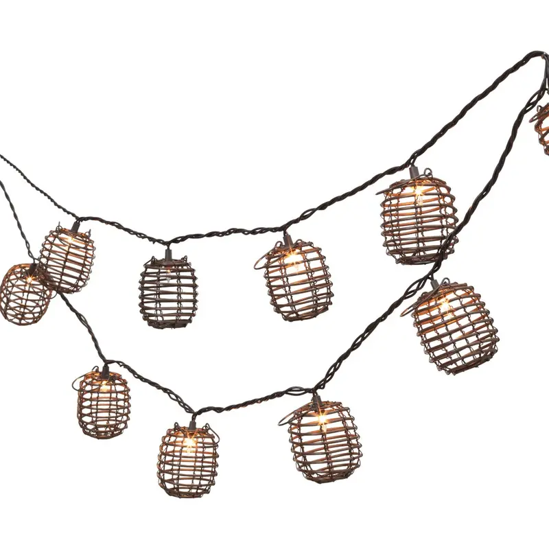 Gerson Warm White Bamboo Barrel Lantern String Lights – 8.5-Foot, 10-Light Set 1