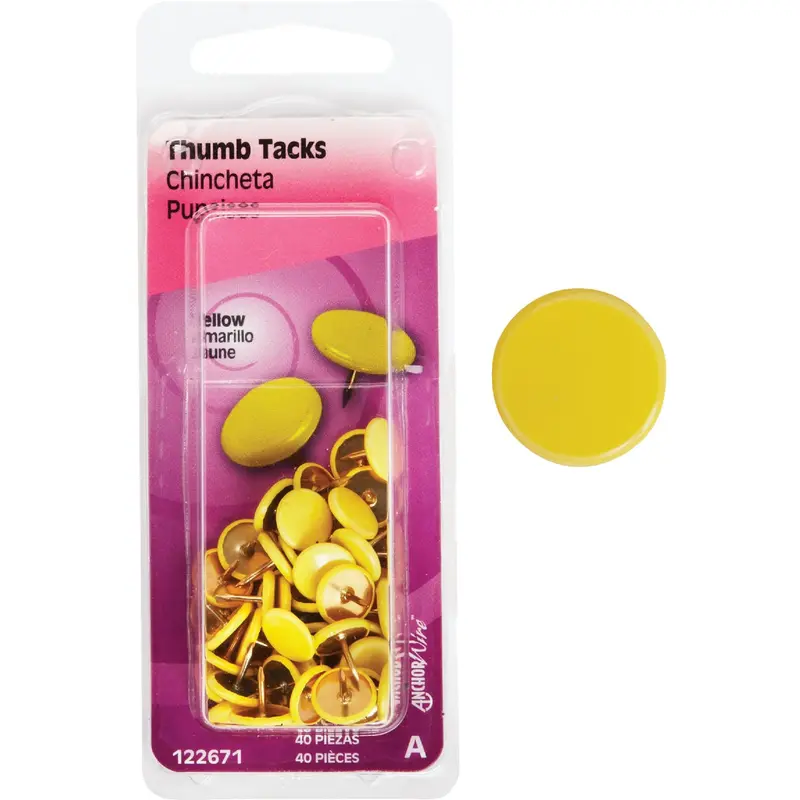 Hillman Yellow Anchor Wire Thumb Tacks – 23/64 In. X 15/64 In., 40-Pack 1