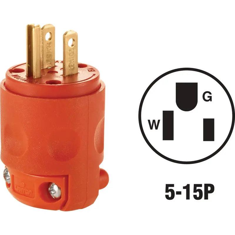 Leviton Residential Cord Plug – 15A, 125V, 3-Wire 2-Pole Orange Housing 1
