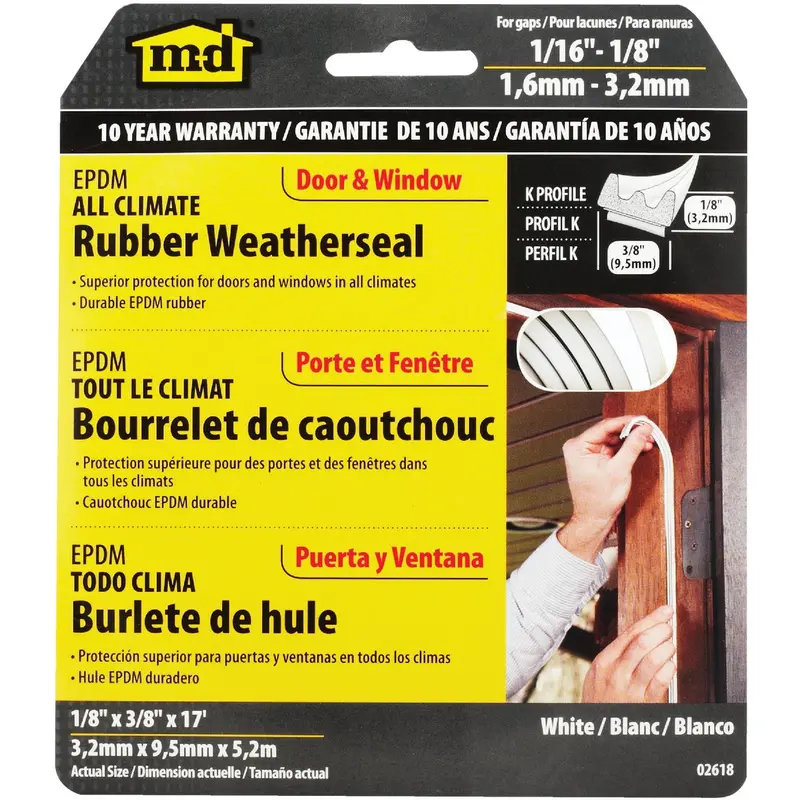 M-D Building Products Extreme-Temp Rubber Weatherstrip – 17 Ft. X 3/8 In., White 1