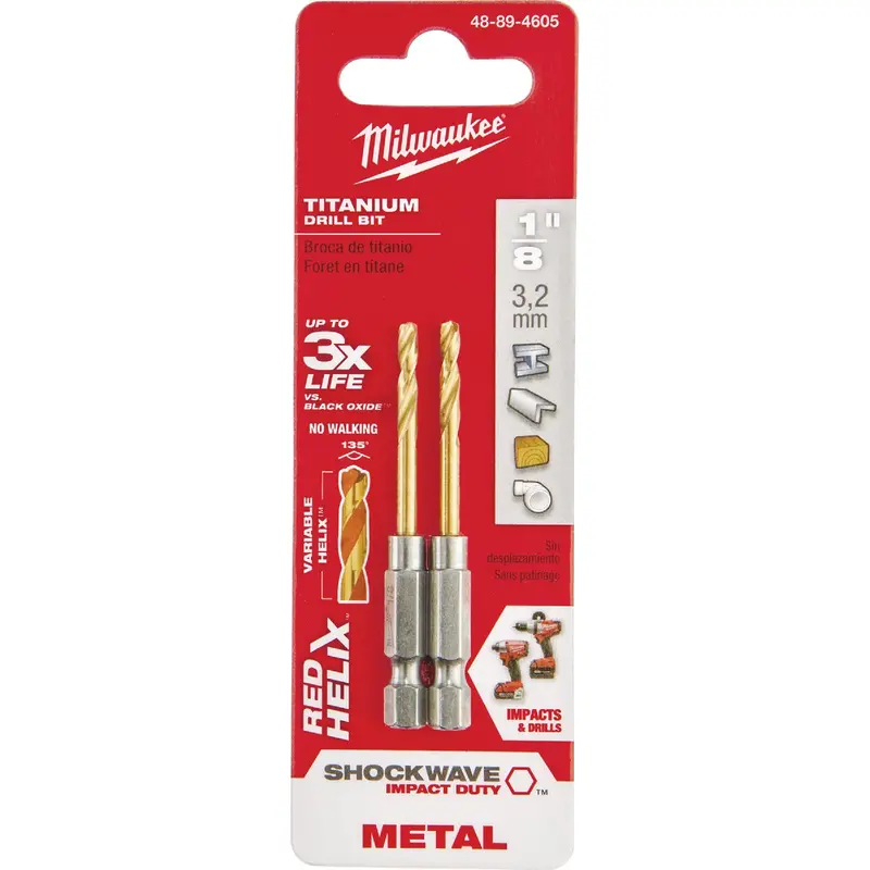 Milwaukee Shockwave Impact Duty Drill Bit – 1/8 Inch Titanium-Coated Hex Shank 1