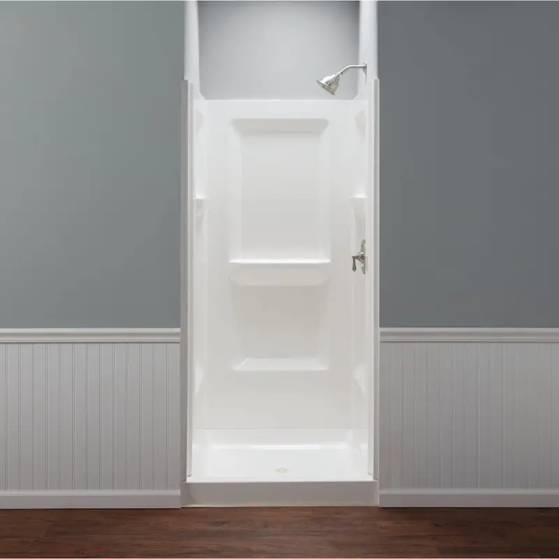 Mustee Durawall Shower Wall Set – 36" W × 36" D, 3-Piece White Acrylic System 1
