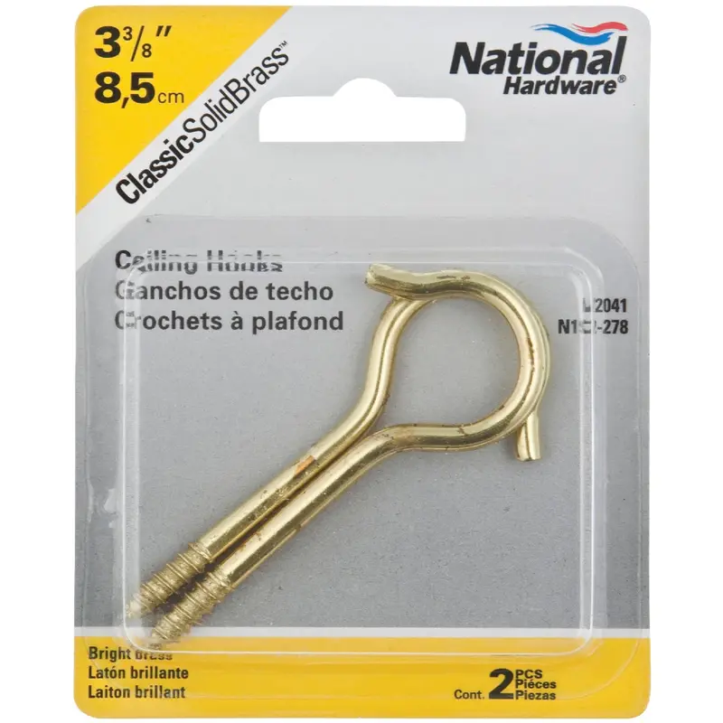 National Solid Brass Ceiling Hook – 2-Pack, #6 Size 1