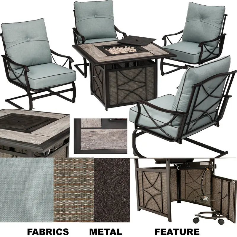 Outdoor Expressions Tahoe Fire Pit Chat Set – 5-Piece Steel Spring Chair Collection With Cushions 1
