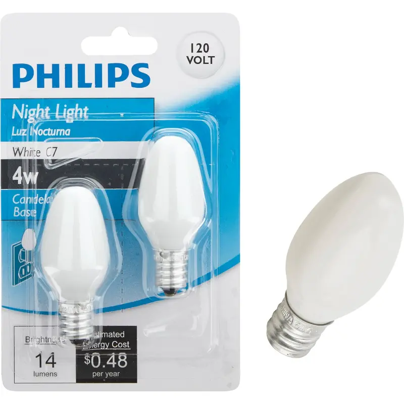 Philips C7 Candelabra Night Light Bulb – 4-Watt Warm White Incandescent (2-Pack) 1