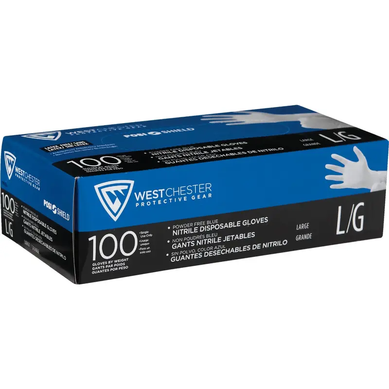 West Chester Posi Shield Nitrile Disposable Gloves – Large, 100-Count Box 1
