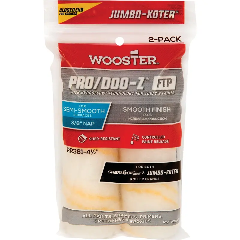 Wooster Jumbo-Koter Paint Roller Cover – 4-1/2 In. X 3/8 In., Woven Nap, 2-Pack 1